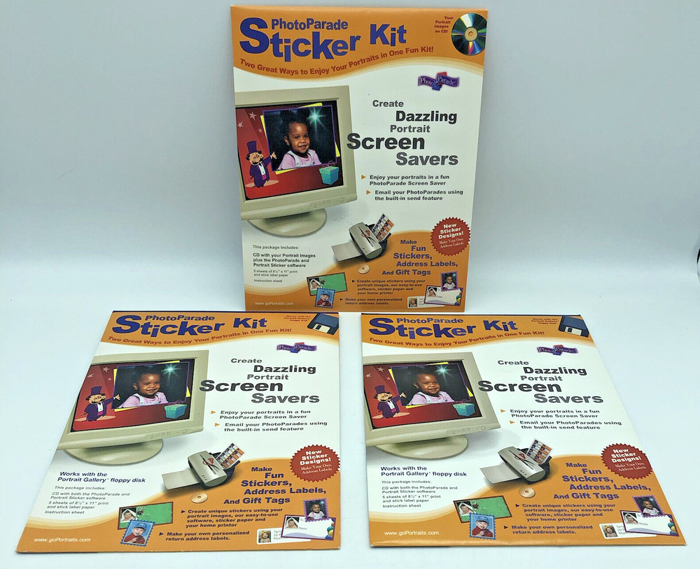 Lot 3 Photo Parade Sticker Kit Address Labels Gift Tags Floppy Disk CD VTG Craft