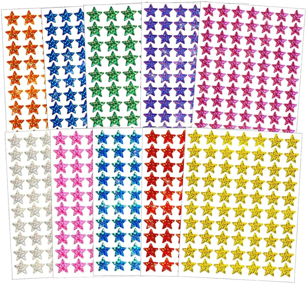 2100 Pcs Star Stickers, 30 Sheets Glitter Star Stickers for Reward Chart 10 Asso