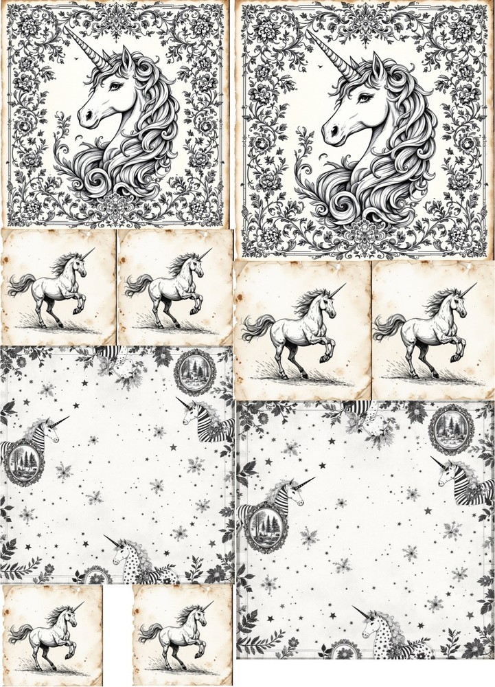 Unicorn Decoupage Rice Paper For Ornament-Wood Art Collage A4 1 Sheet