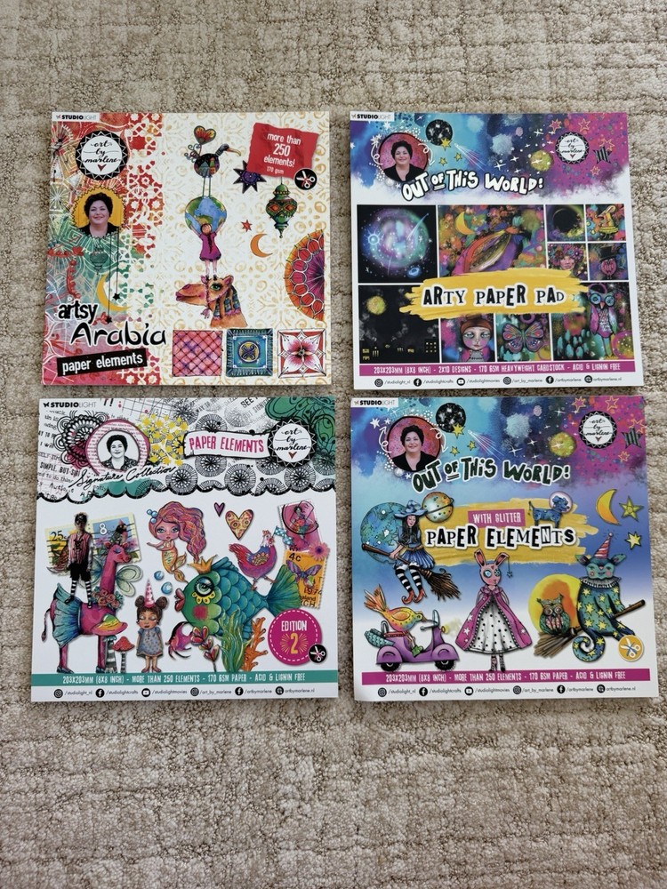 Art by Marlene 8”x8” Lot Of 4 Packs Paper Elements 750+ & Arty Paper Pad Space