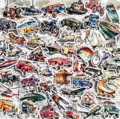 25Pcs Vintage Retro Watercolor Transportation Waterproof Vinyl Stickers