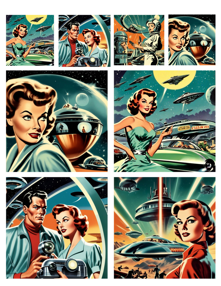 1950s Retro Futurism Astronaut Space Crafting STICKERS – Just Cut & Use!