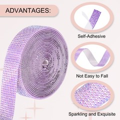 Self Adhesive Rhinestone Strips 3 Yards 0.7 Inch for Craft,Light Purple AB