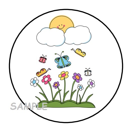 30 SUNSHINE AND FLOWERS ENVELOPE SEALS LABELS STICKERS 1.5″ ROUND BUTTERFLIES