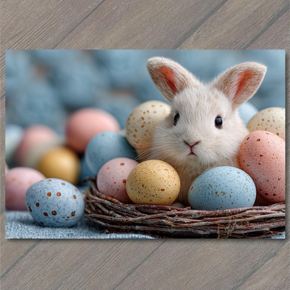 STICKER Baby Bunny Nest Pastel Speckled Eggs Blue Spring Easter Nursery