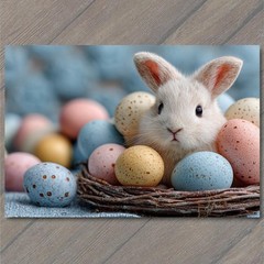 STICKER Baby Bunny Nest Pastel Speckled Eggs Blue Spring Easter Nursery