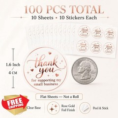 jeecalart 100pc Rose Thank You Stickers