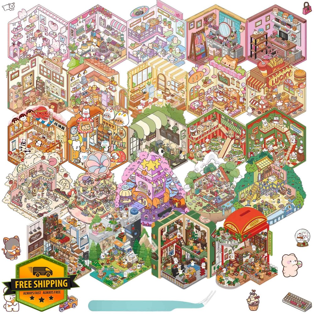 24 Sets 3D Sticker Scene, Sticker Therapy DIY, Kawaii 3D Stickers for Adults,…