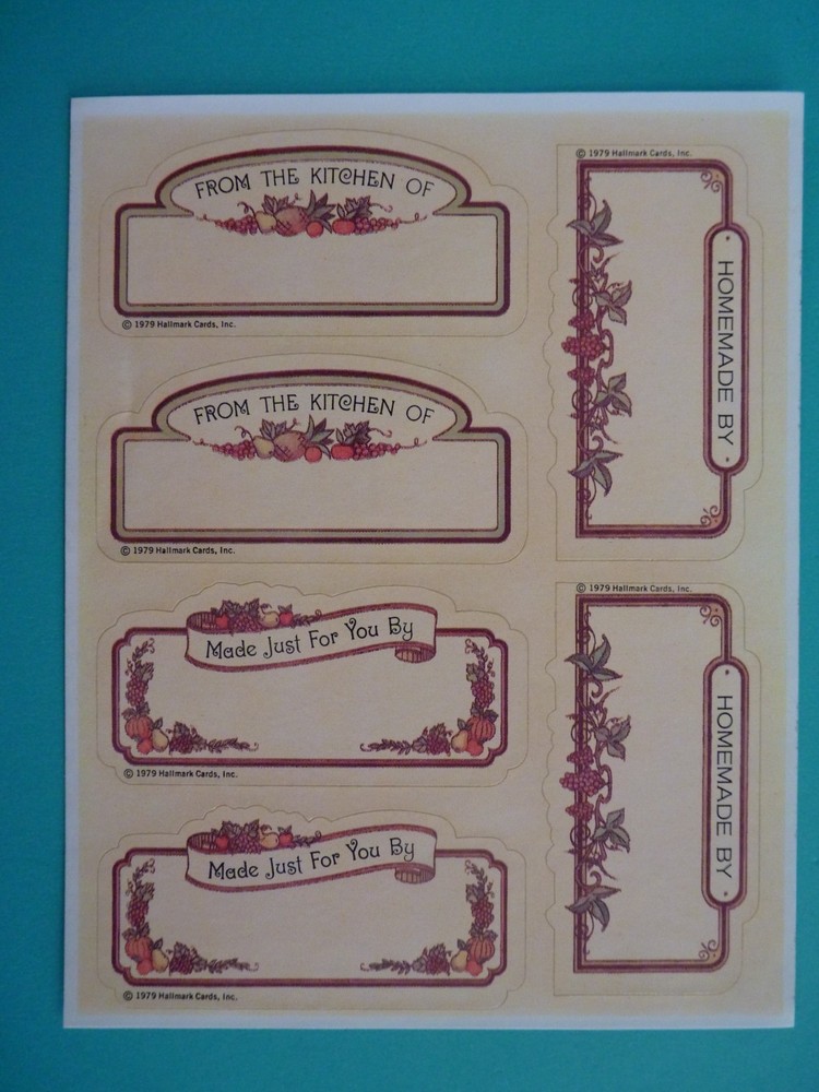 Vtg 1979 Hallmark Stickers FROM THE KITCHEN OF LABELS (1) Complete Sheet