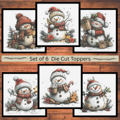 Whimsical Snowman Die Cut Card Toppers, Card Making Supplies, Junk Journal, Tags