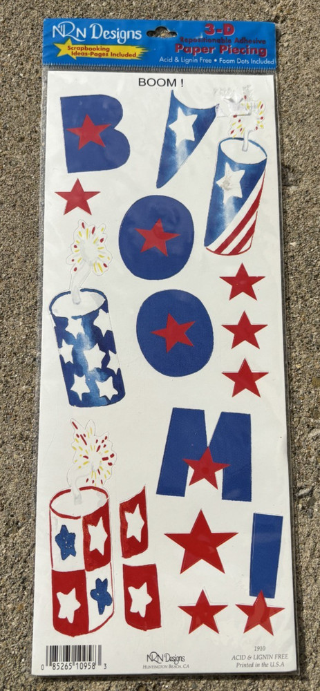 5 X 12″ NRN DESIGNS STICKERS: 3D PAPER PIECING 4th of JULY BOOM & FOAM DOTS
