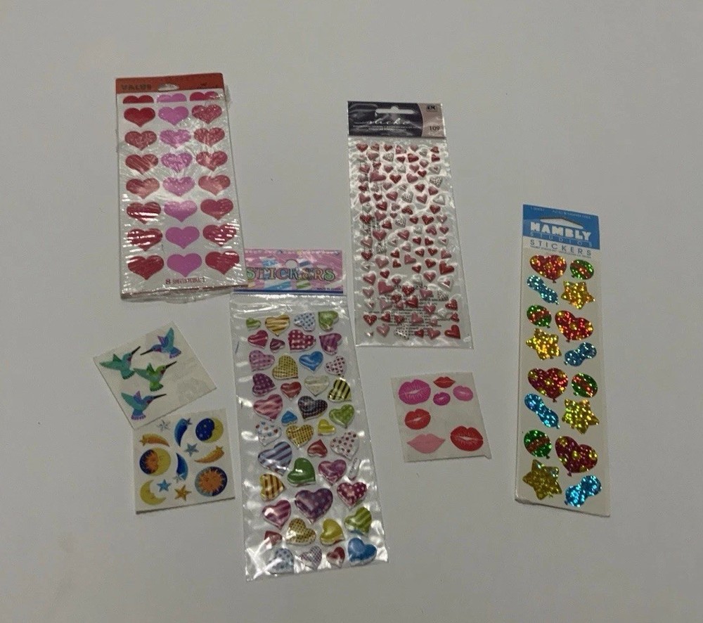 Vintage Sandylion Humbly Hallmark Iridescent Heart Ballon Scrapbook Stickers Set
