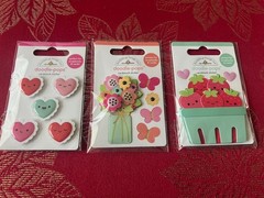 #D81 – LOT OF 3 LOVE FLOWERS IN A VASE & STRAWBERRIES DOODLE-POPS 3D STICKERS