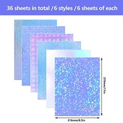 36 Sheets Holographic Sticker Paper, Clear Vinyl Lamination Sticker Film 8.5×11″