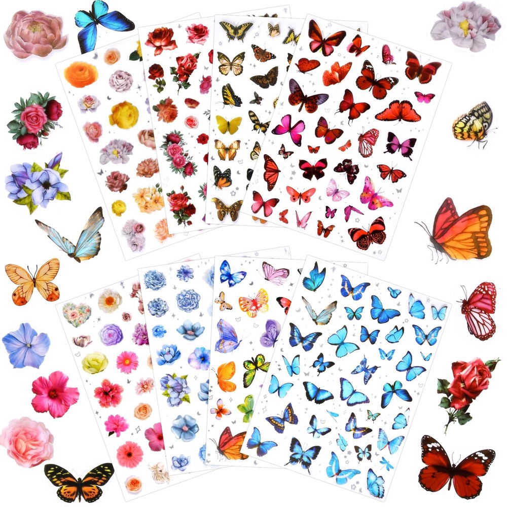 266 Pcs Scrapbook Stickers, Flower Butterfly Stickers Kit for Junk Multicolor