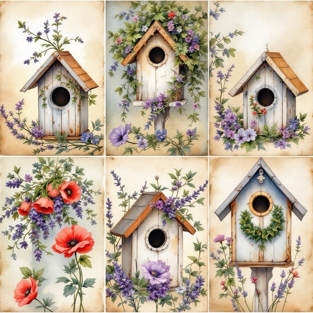 Spring Bird House Decoupage Rice Paper For Ornament-Wood Art A4 1 Sheet