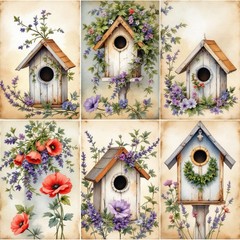 Spring Bird House Decoupage Rice Paper For Ornament-Wood Art A4 1 Sheet