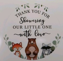 300 2″ Woodland Animal Thank You Baby Shower Favor Labels Round Stickers