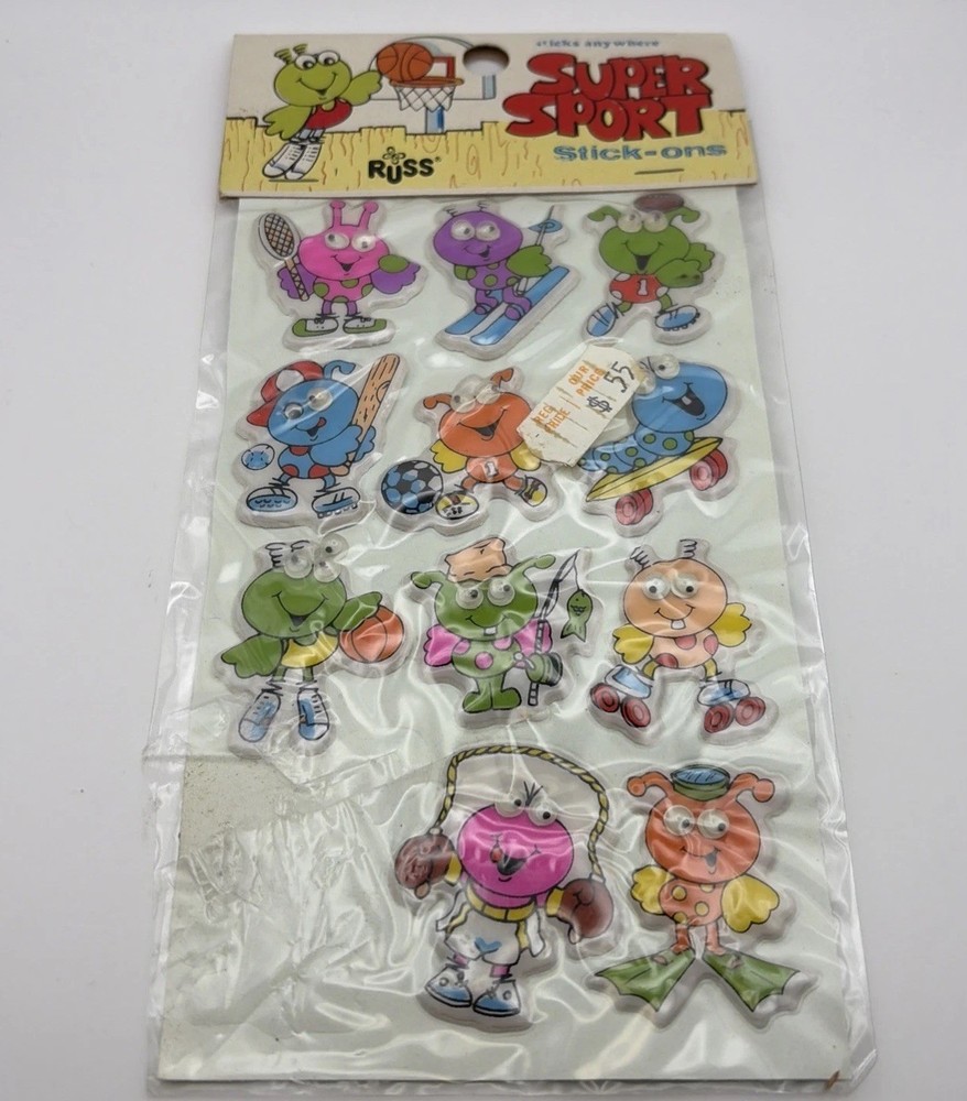 Vintage 1980s Russ Puffy Super Sport Stick On Stickers Google Eyes SEE PICS