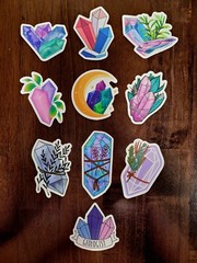 STICKERS x 10 Positive Crystal Plants Moon Crystals Purple Pink Geo CR4
