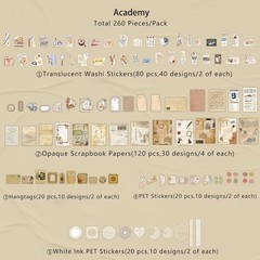 260 PCS Vintage Scrapbooking Supplies Aesthetic Journaling Kit,Large Collection