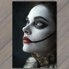 STICKER Dramatic Clown Portrait Piercing Eyes Horror Gaze Carnival Dark Makeu