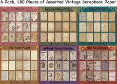 180 Sheets of Scrapbook Paper, Vintage Journaling Scrapbooking Supplies Craft Ki