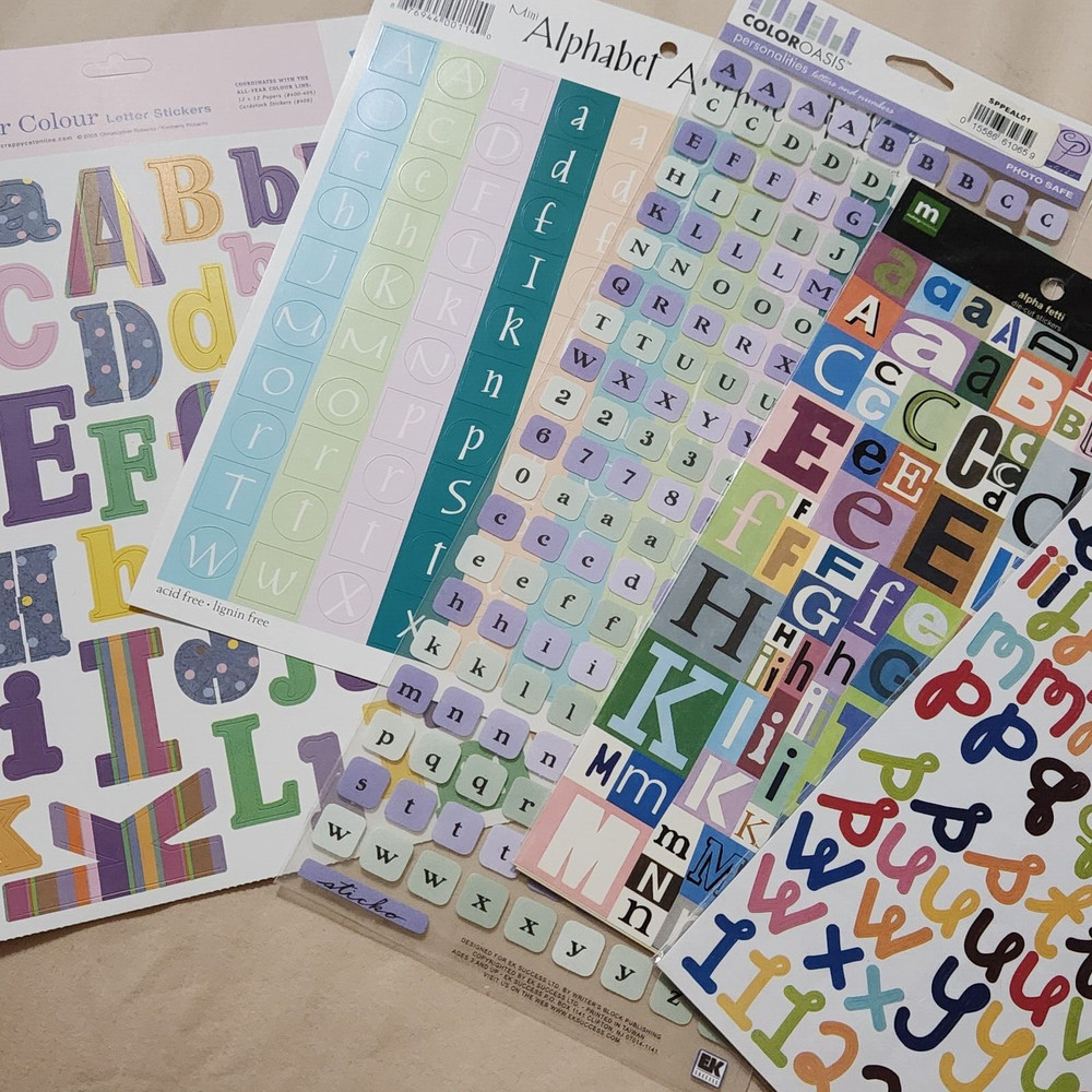 NEW Lot 5 Sets Alphabet Stickers Letters Numbers Multi-Colored Scrapbooking (RR)
