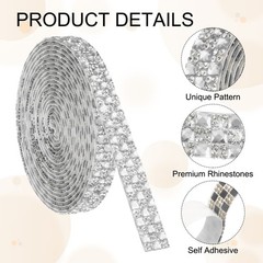3 Yard Rhinestone Ribbon, 4mm x 4mm Crystal Rhinestone Strips, White