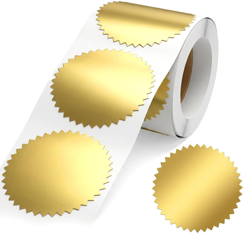 250 PCS Gold Seal Stickers, Gold Foil Embossing Stickers, 2 Inch round Self