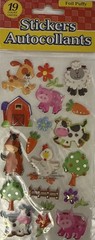 PUFFY FOIL FARM ANIMAL Stickers(19pc)Cow•Chicken•Pig •Barn•Horse•Card Making•