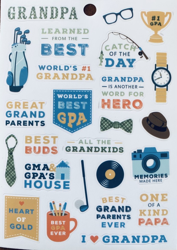 Best Grandpa Hero Golf Fish Phrase Scrapbook Craft Stickers