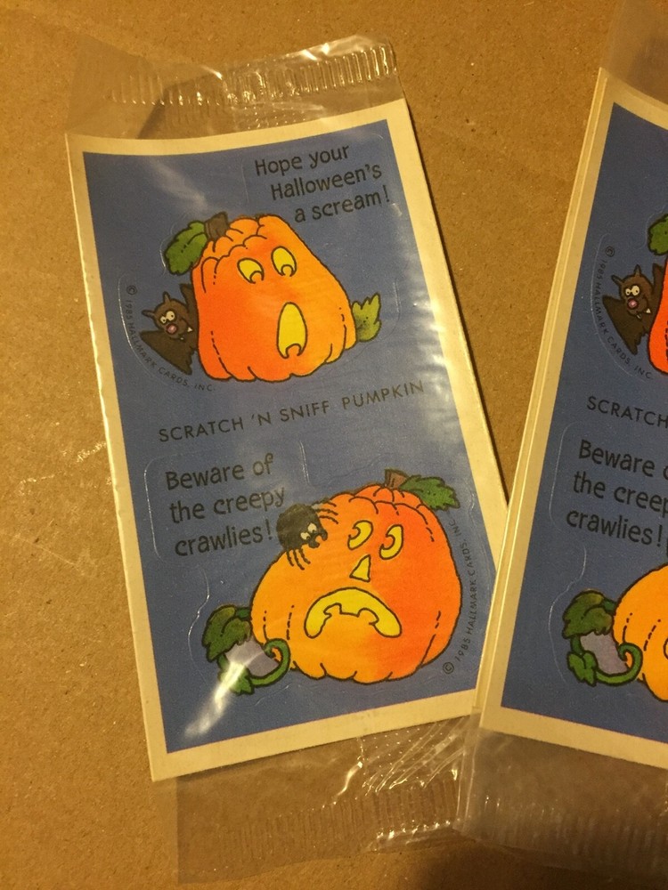 Vintage Halloween 5 CT (10 stickers) 1985 Hallmark Scratch’N Sniff NOS Sealed!