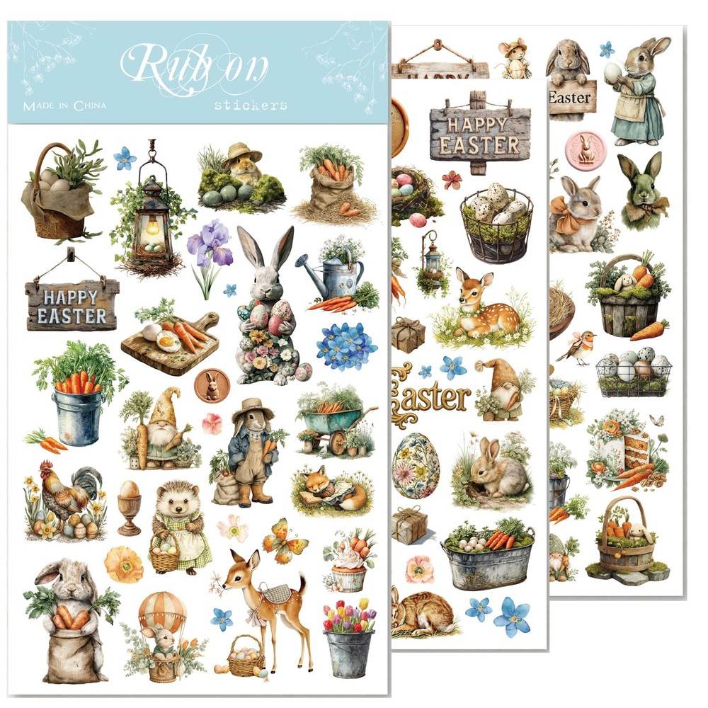Easter Rub On Transfers for Wood & Paper Spring Floral Bunny Decal Stickers