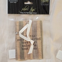 NEW Lot 7 Deluxe Designs Fabric Tags Green Pink Yellow Ribbon Sayings Quotes-B