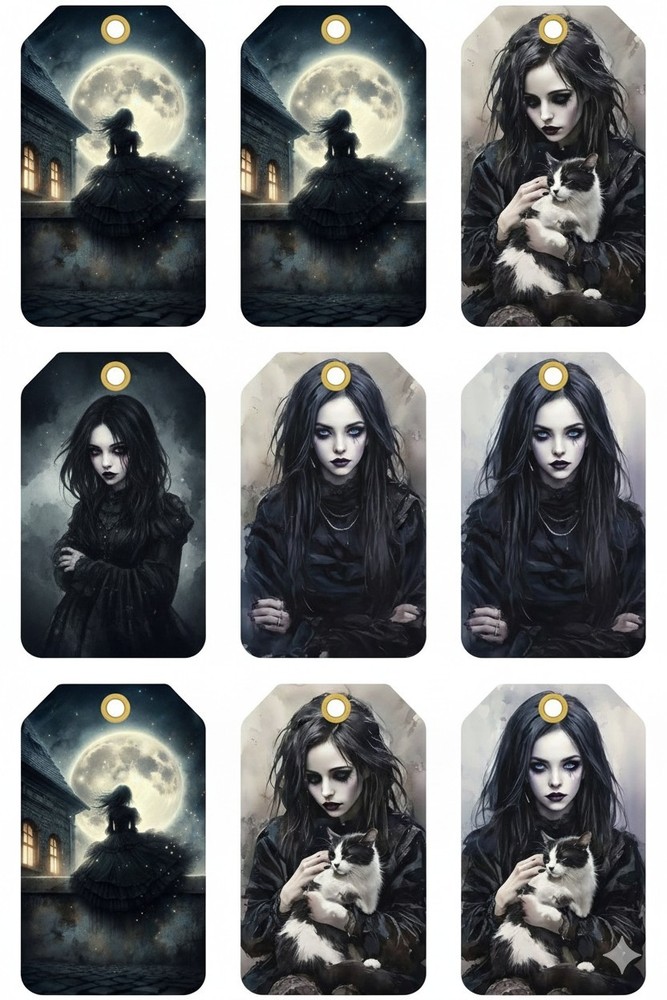 Gothic Girl Tags Set Junk Journal Scrapbook