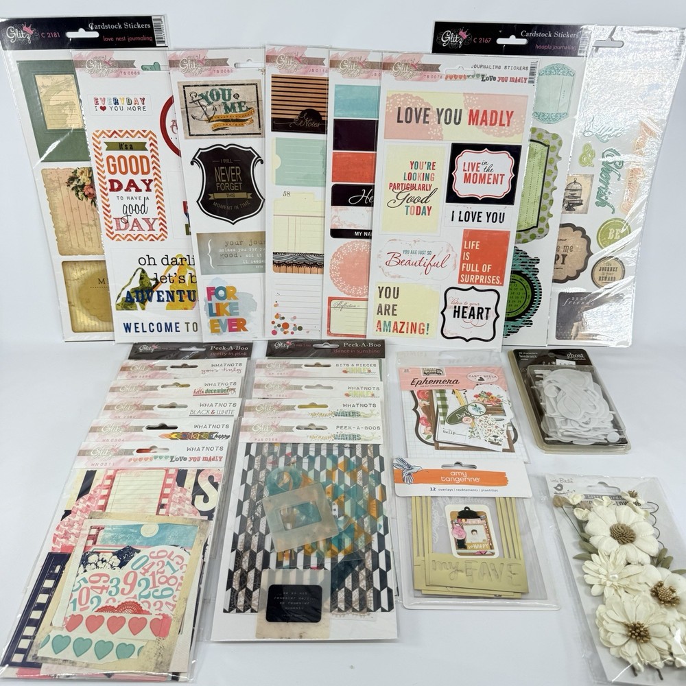 Glitz Scrapbook Stickers Embellishments Amy Tangerine Carta Bella LOT of 23 D