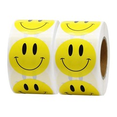 Happy Face Circle Dots Reward Stickers – 500 Labels, 1.5″ Yellow, 2 Rolls