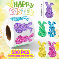 500 Pcs Bling Easter Bunny Stickers, 1.5» X 0.8», 5 Colors for Decorating