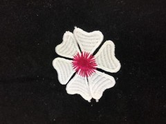 CraftbuddyUS 10 x Lace Fabric Motifs with Pink Heart Flower Center 5cm