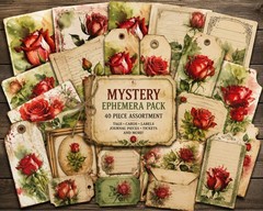 Vintage Red Rose Mystery Ephemera Pack – 40 Pieces – Printable Junk Journal Kit