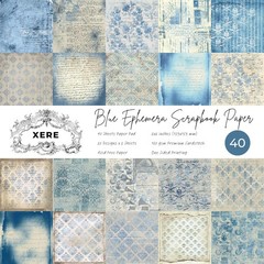 XERE 40 Sheets Blue Scrapbook Paper, 6×6 Ephemera Pattern Paper Pack for Journal