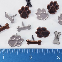 12 Dog Paw Bone Brads Antique Bronze Pewter Cardmaking Scrapbooking Paper Crafts
