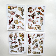 Egg in Hand Easter Rabbit Stickers 4 Sheets Vintage Style Junk Journal Collage