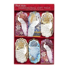 Punch Studio Christmas Gift Tag Set, 18 pcs (White Peacock)