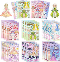 18 Princess Dress-Up Stickers for Kids Party Favors and Art Craft (Green)