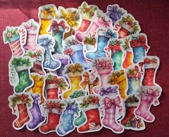 50pc. CHRISTMAS STOCKING WATERPROOF VINYL STICKERS/DECALS