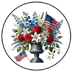 PATRIOTIC FLOWERS IN VASE FLAG ENVELOPE SEALS LABELS STICKERS PARTY FAVORS