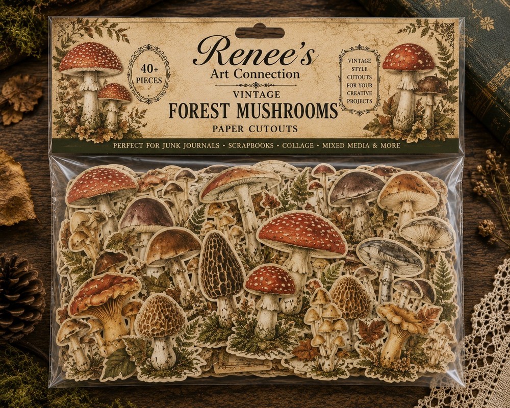 Vintage Forest Mushrooms Paper Cutouts | 40+ Nature Ephemera Pieces