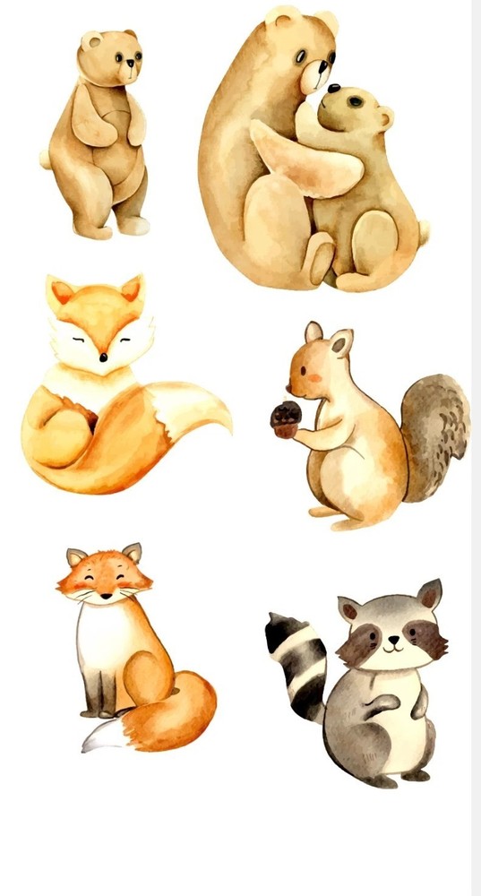 Woodland Animal Sticker Sheet Watercolor Bear Fox Raccoon Squirrel Vinyl Decals